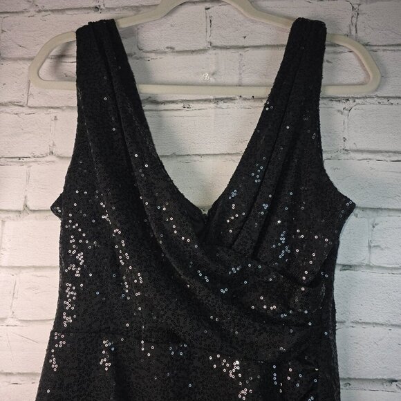 BETSY AND ADAM BLACK SEQUIN PARTY DRESS TANK STYLE WRAP BODICE WOMENS SIZE 10 - Picture 3 of 5